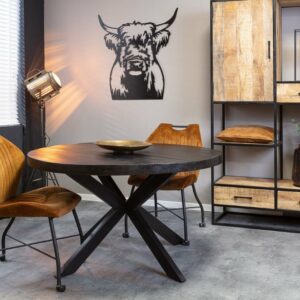 Mangohouten Eettafel rond – 4cm dik blad  – zwart