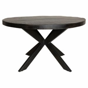 Mangohouten Eettafel rond – 4cm dik blad  – zwart