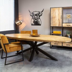 Mangohouten Eettafel ovaal 160cm 6cm dik blad