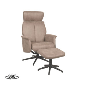 LABEL51 Fauteuil Verdal – Taupe – Micro Suede – Incl. Hocker